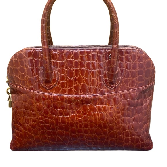 Holt Renfrew- Crocodile-Embossed Tan Satchel-NWOT - Picture 2 of 5